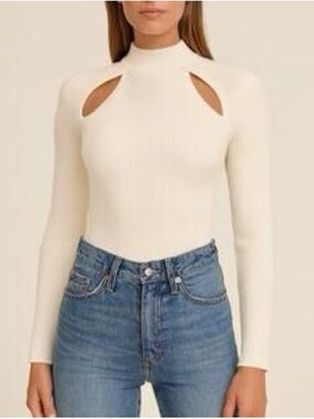 Abercrombie & Fitch Cream Ribbed Mock Neck Sweater Bodysuit